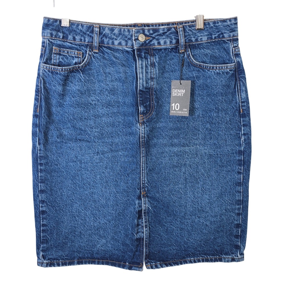 Denim Co Womens Indigo Blue 100% Cotton Denim Skirt Front Slit Size 10 NEW